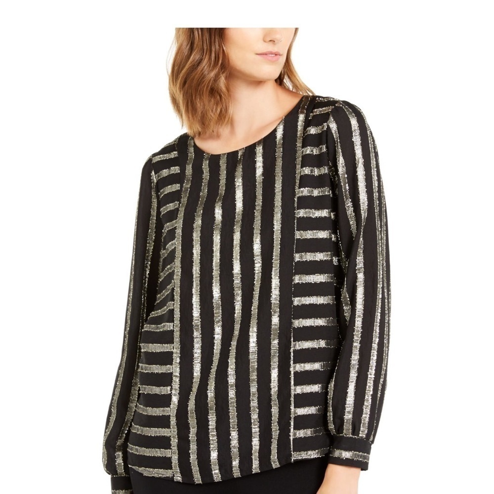 NWT Alfani Jeweled Neck Black & Gold Metallic Striped Size XL